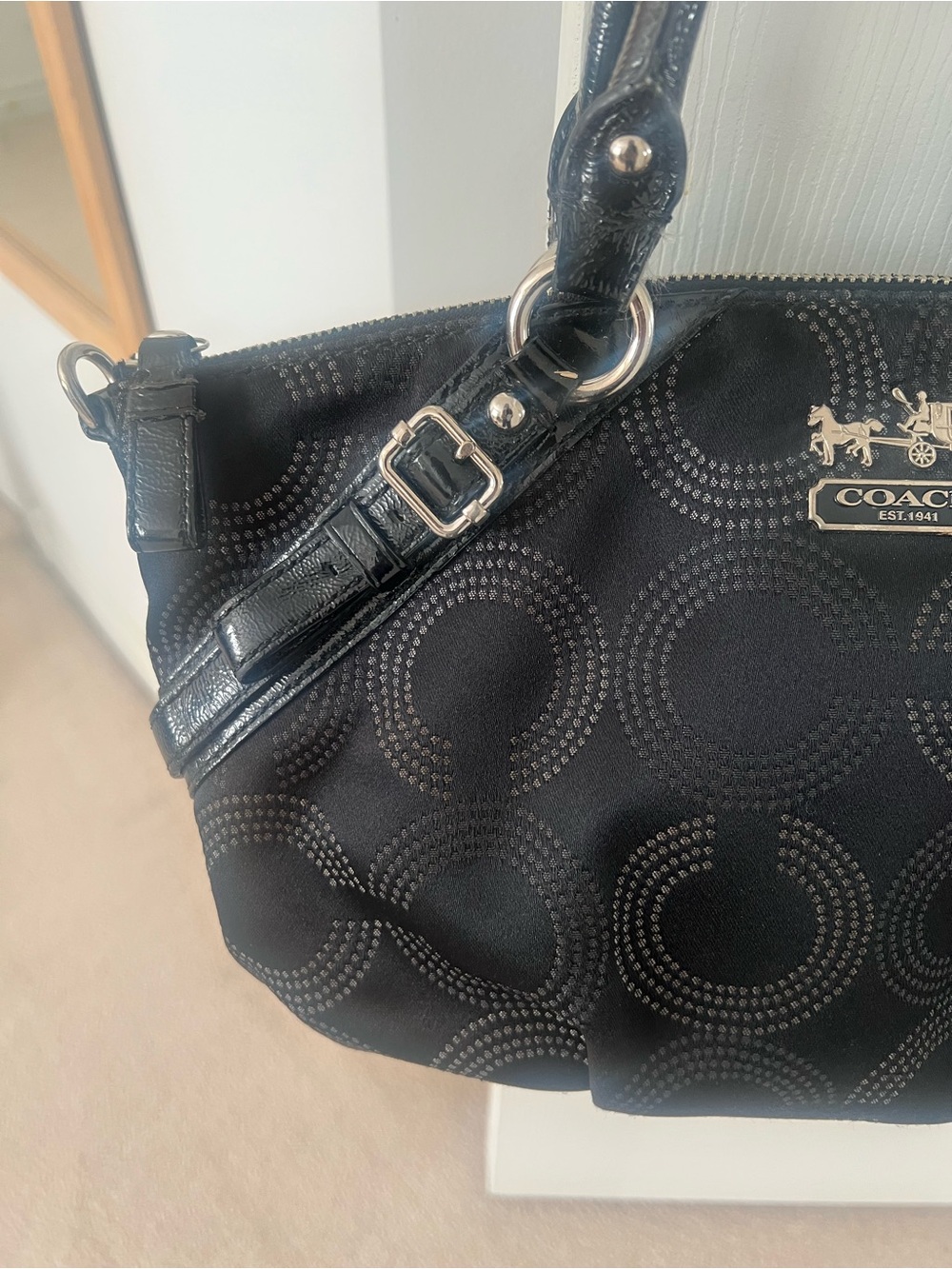 Coach Black Signature Circle Pattern Satchel